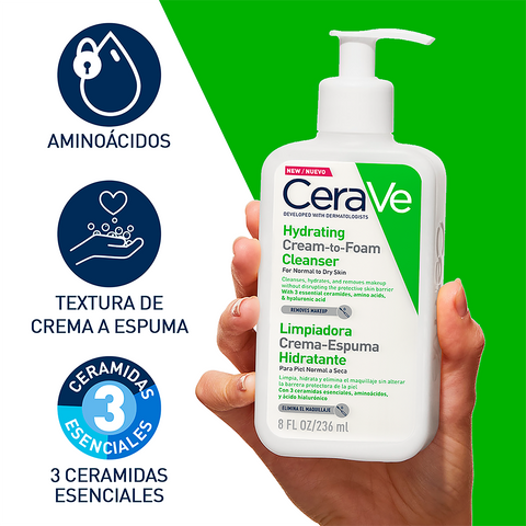 Cerave Limpiadora Hidratante 236ml Crema Espuma Facial Y Corporal
