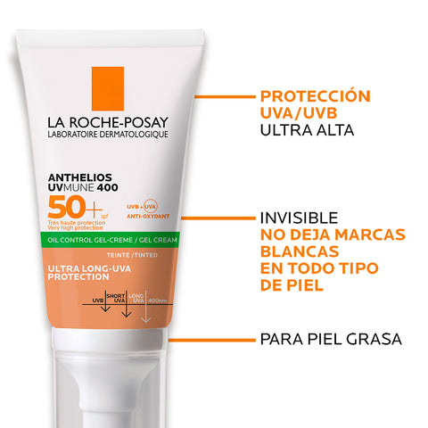 Protector Solar Facial Anthelios Oil Control Gel Crema UVMune 400 Con Color SPF 50+ 50ml La Roche Posay