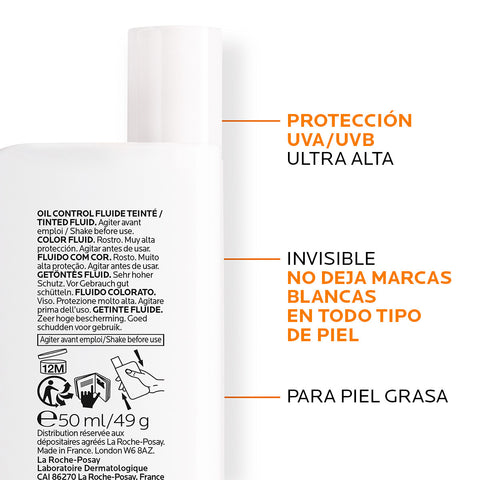Protector Solar Facial Anthelios Oil Control Fluido UVMune 400 Con Color SPF 50+ 50ml La Roche Posay