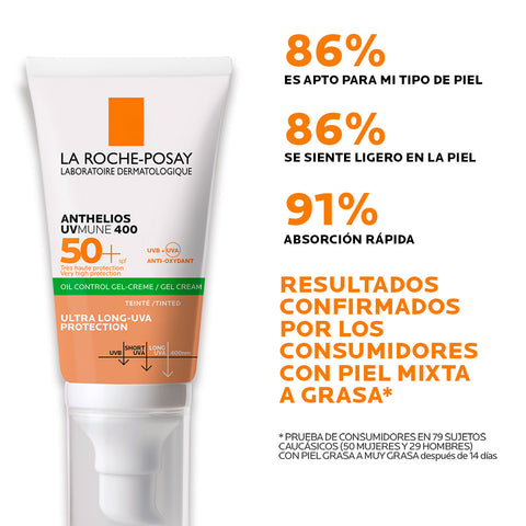 Protector Solar Facial Anthelios Oil Control Gel Crema UVMune 400 Con Color SPF 50+ 50ml La Roche Posay
