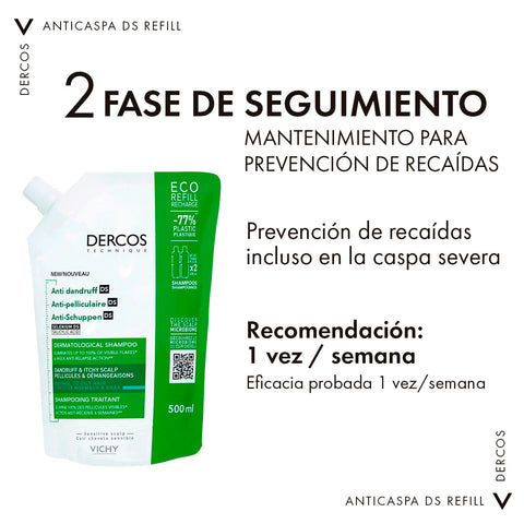 Vichy Shampoo Anticaspa Dercos DS para Cabello Graso Refill 500ml
